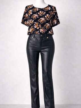 Michael Kors Black Leather Straight-Leg Pants